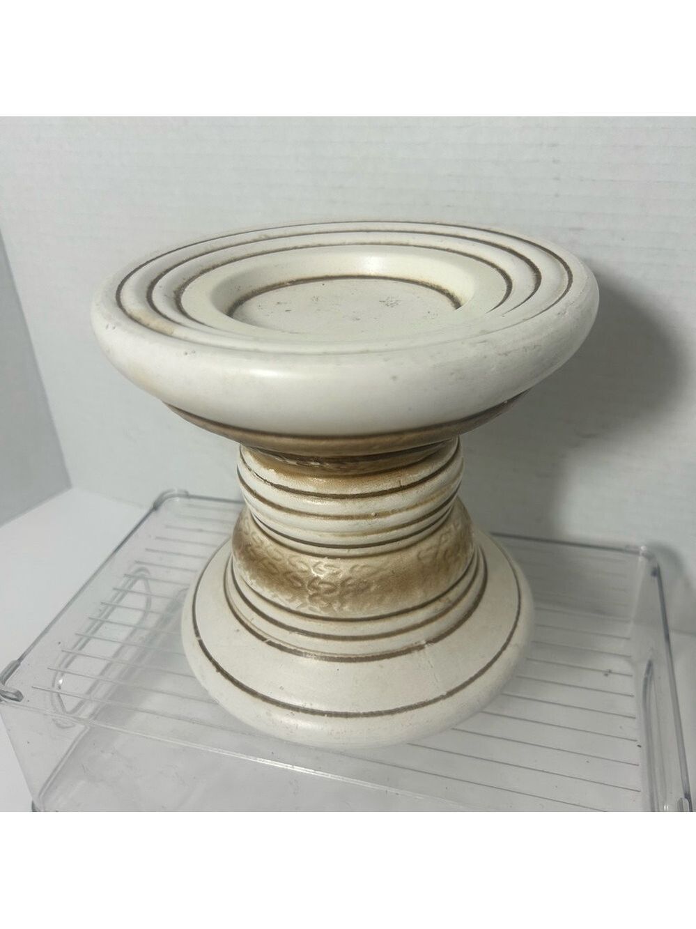 Vintage Ceramic Large  Candle Holder Trimont Ware Japan Rustic Ribbed Farmhouse